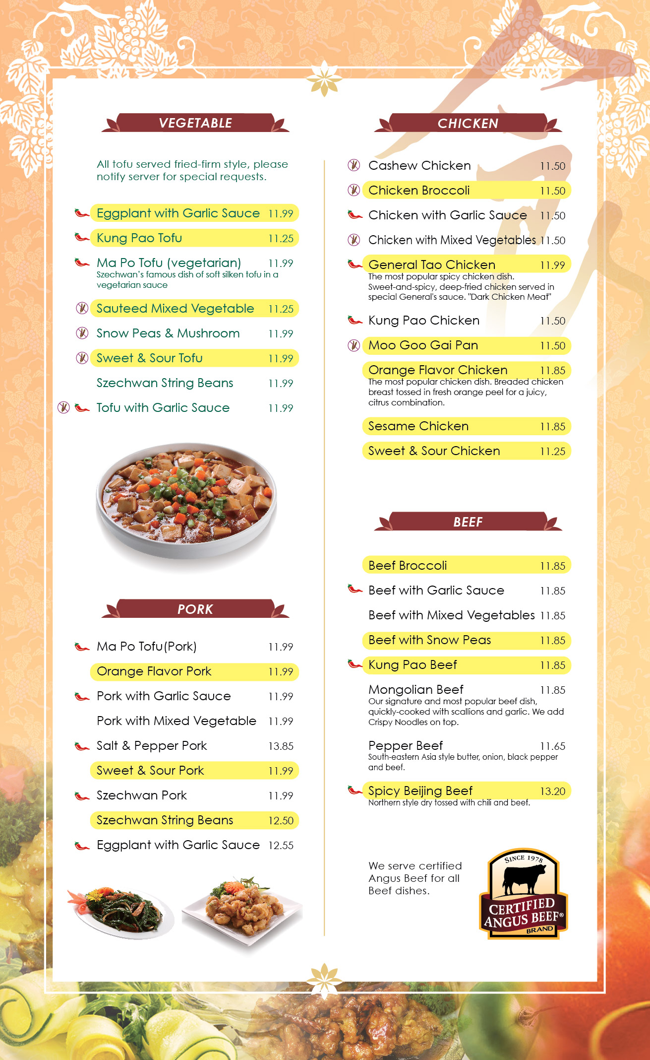 Menu Page one